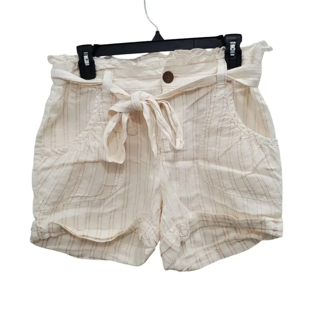 DKNY Jeans Petites White Orange Stitch Tie Waist High Rise Cuff Linen‎ Shorts 6P